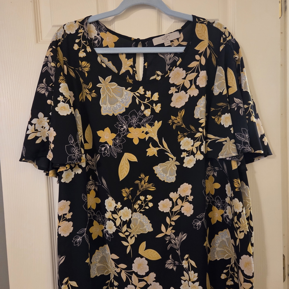 LOFT Black and Yellow Floral Blouse